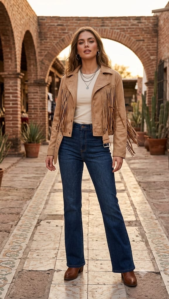 Campera de gamuza con fleco